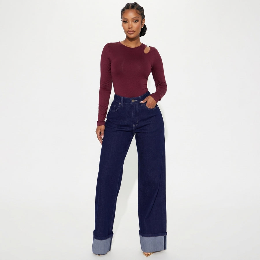 Women's High-Waisted Wide-Leg Jeans with Turned-Up Cuffs