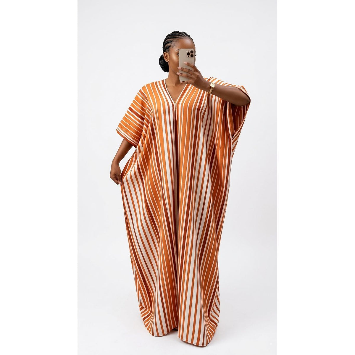 Striped V-Neck Maxi Kaftan Dress