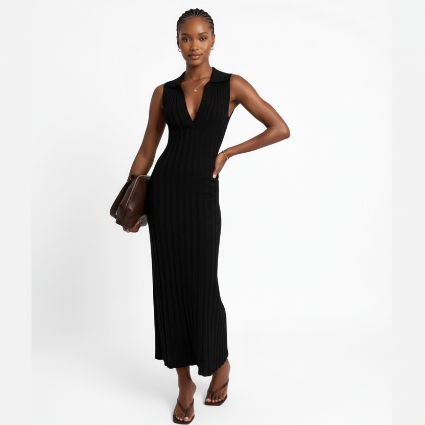 Sleeveless Ribbed Knit Maxi Dress
