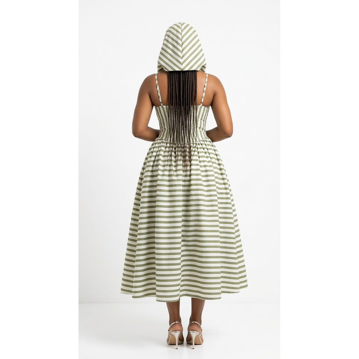 Striped Sweetheart Fit-and-Flare Midi Dress