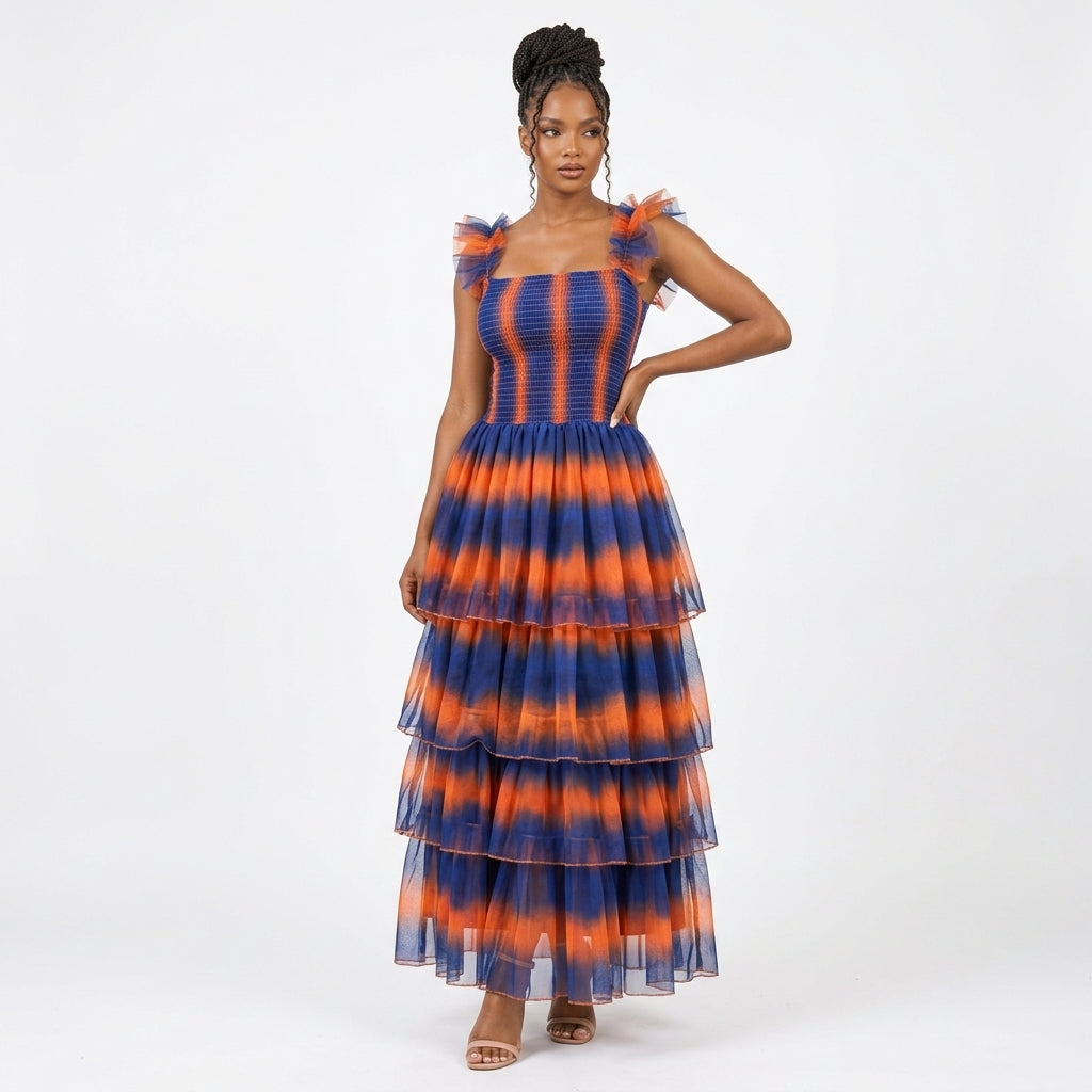 Tiered Smocked-Bodice Maxi Dress