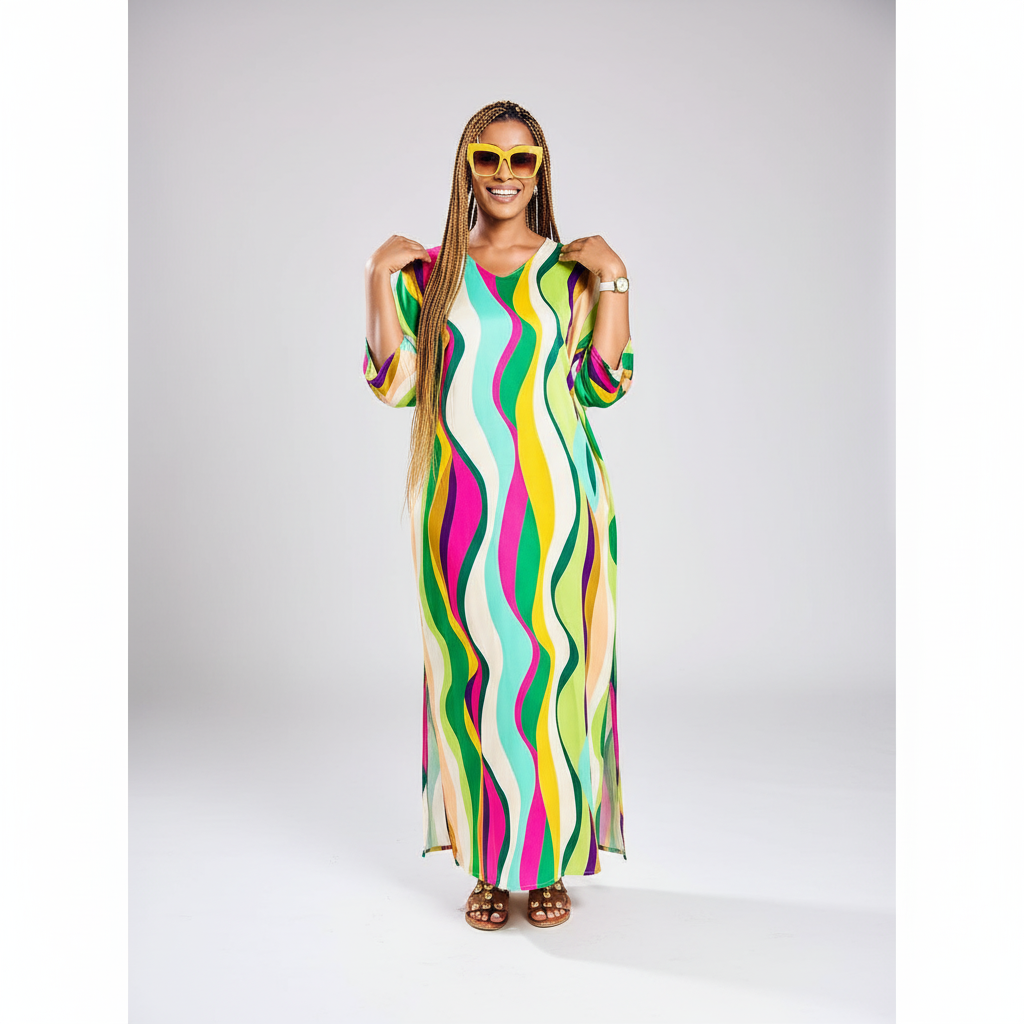 Allover Print Batwing Sleeve Dress