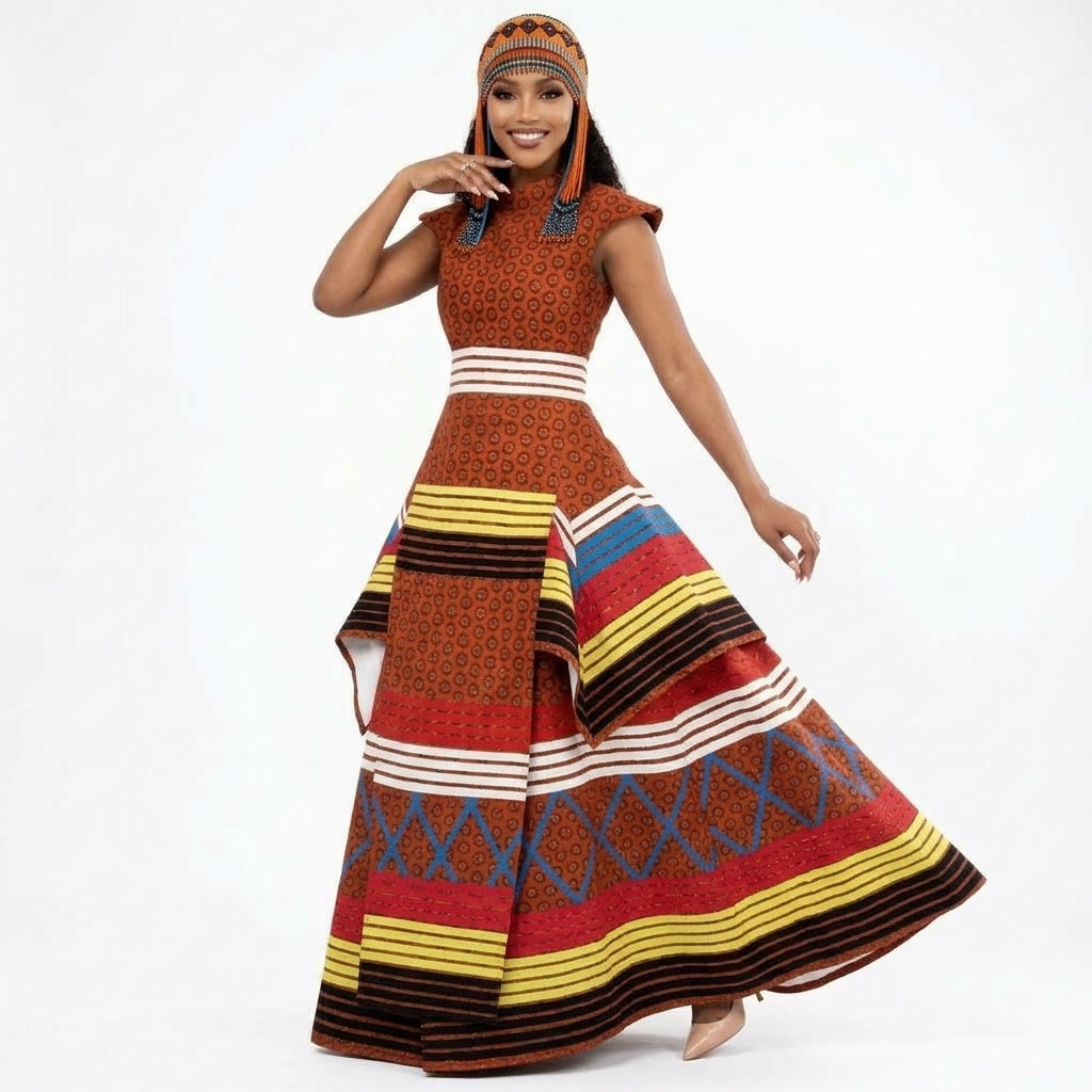 African Print Peplum Traditional Maxi Dress