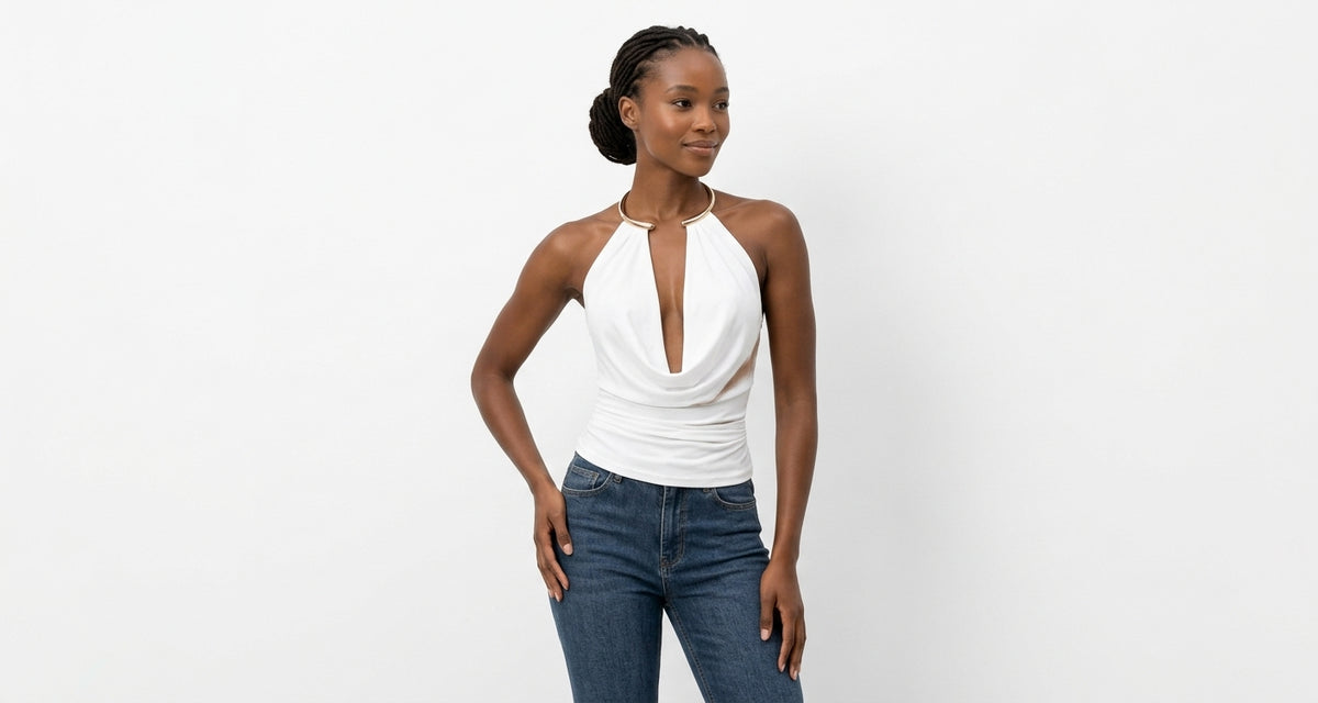 Sleeveless Halter-Neck Draped Front Top