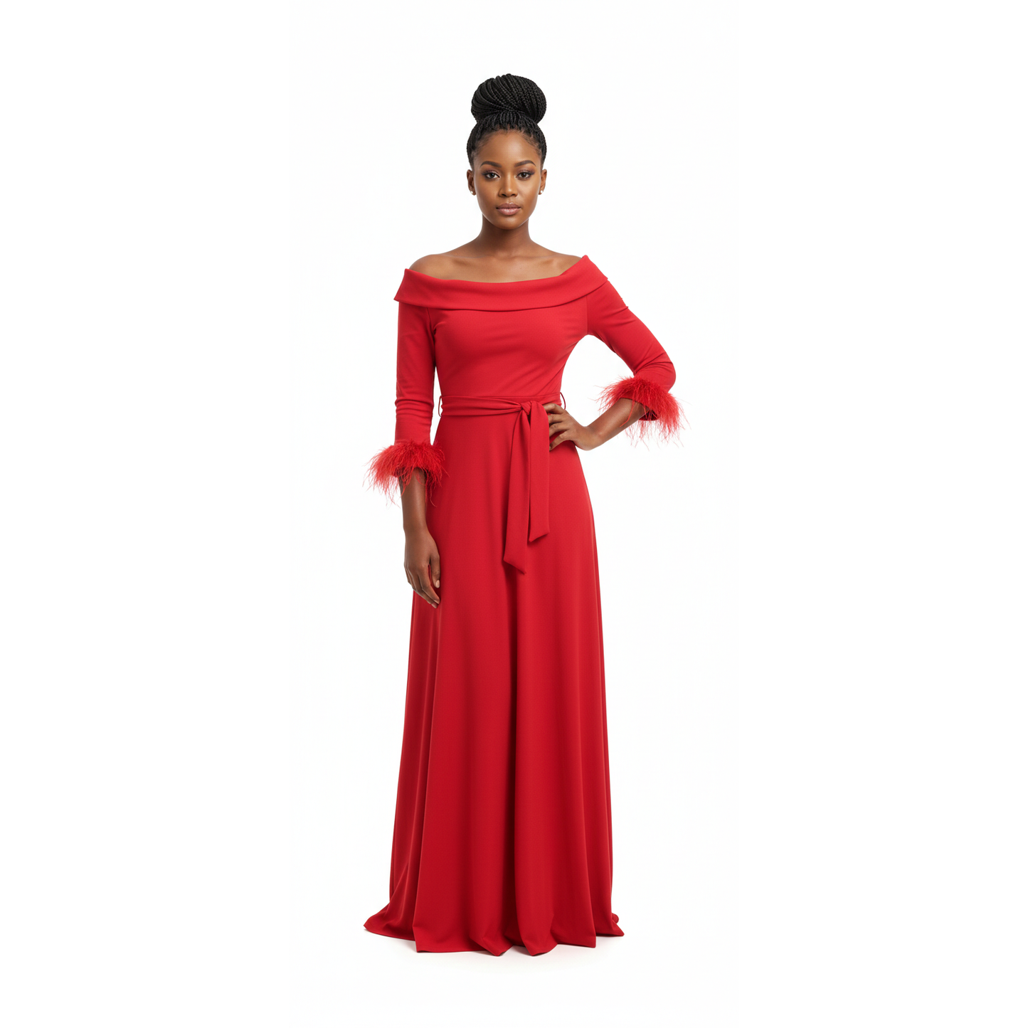 Off-Shoulder High Waisted Pleated Maxi Dress