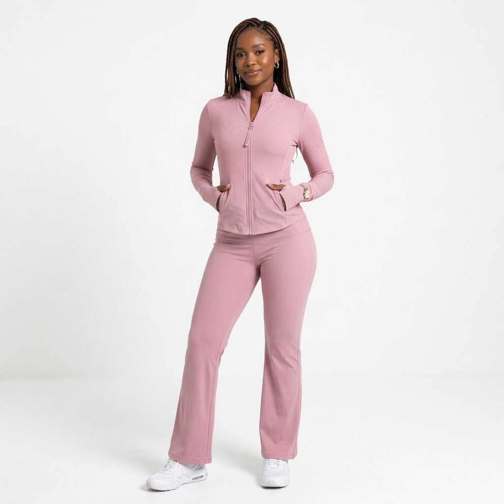 Women's Silky-Feel Jacket & Flared Pants Two-Piece Set