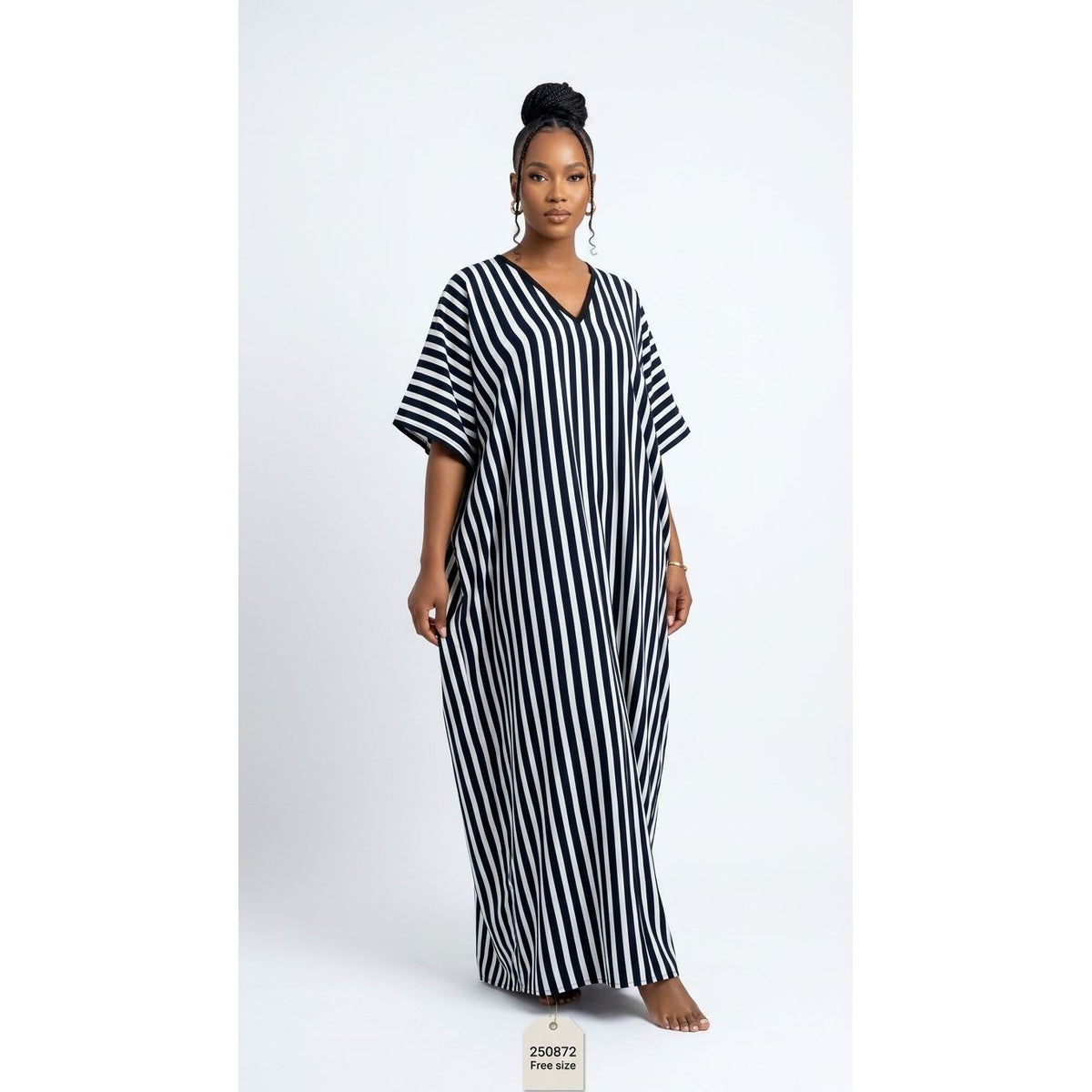 Striped V-Neck Maxi Kaftan Dress