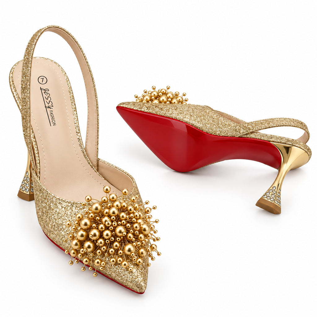 Pointed-Toe Slingback Mid-Heel Shoes