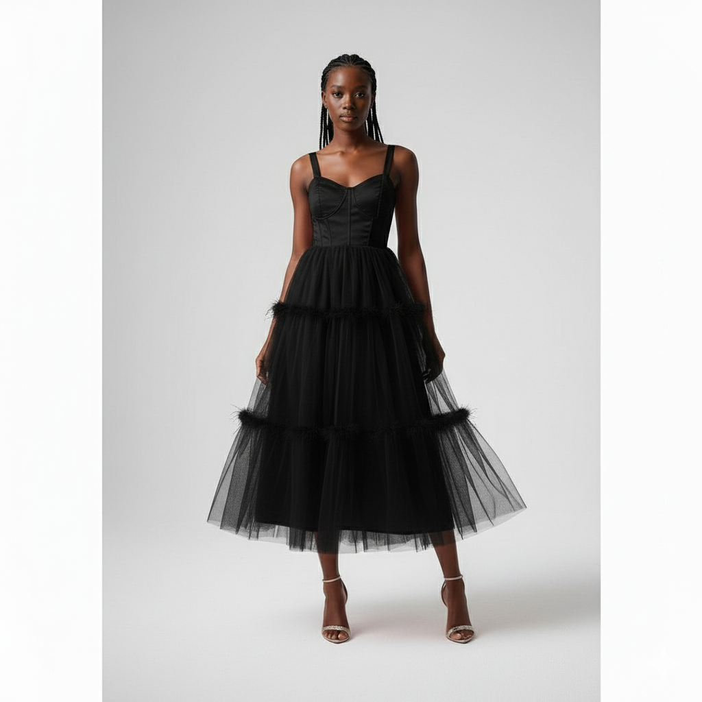 Romantic Corset Tulle Midi Dress