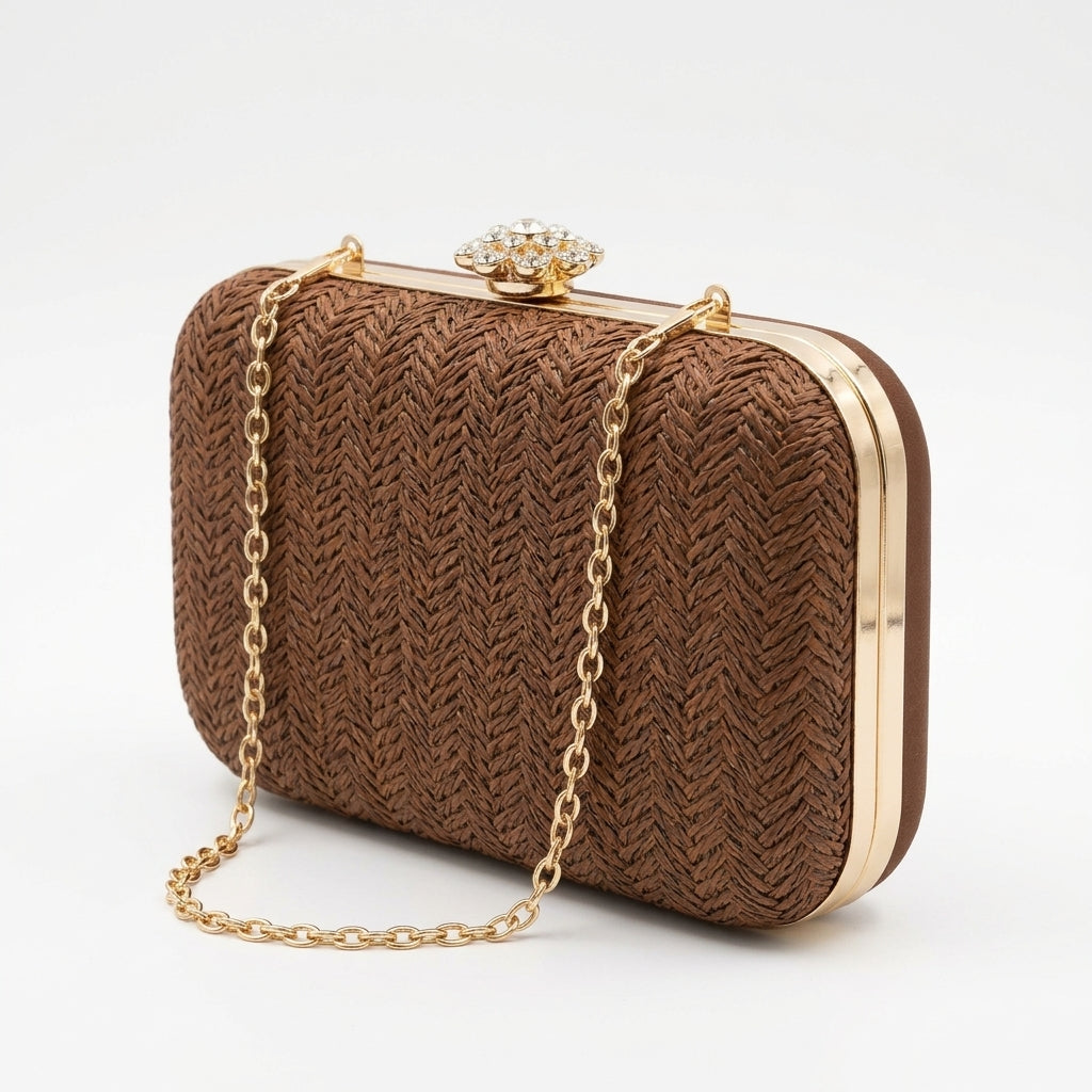 Woven Evening Clutch Bag with Crystal Clasp