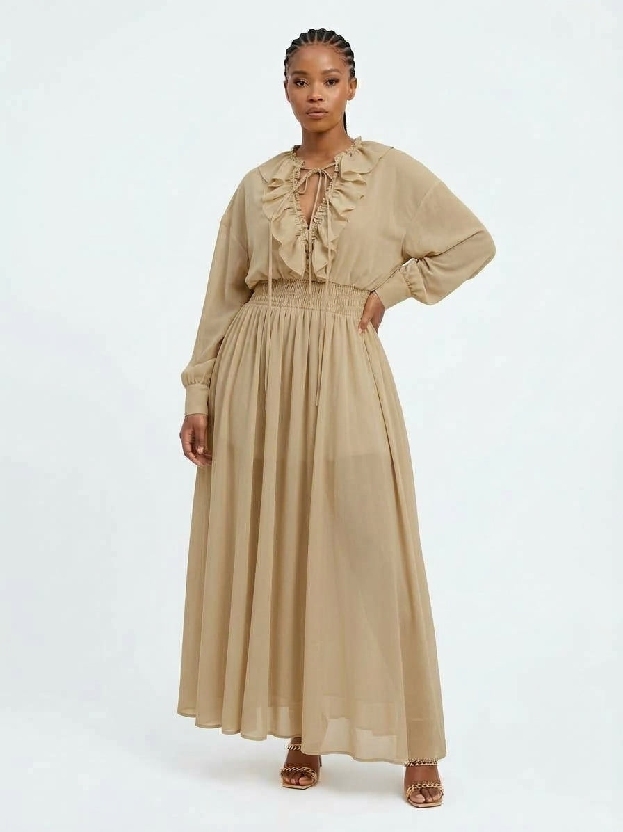 Lace-Detail Ruffled Chiffon Top and Skirt Set