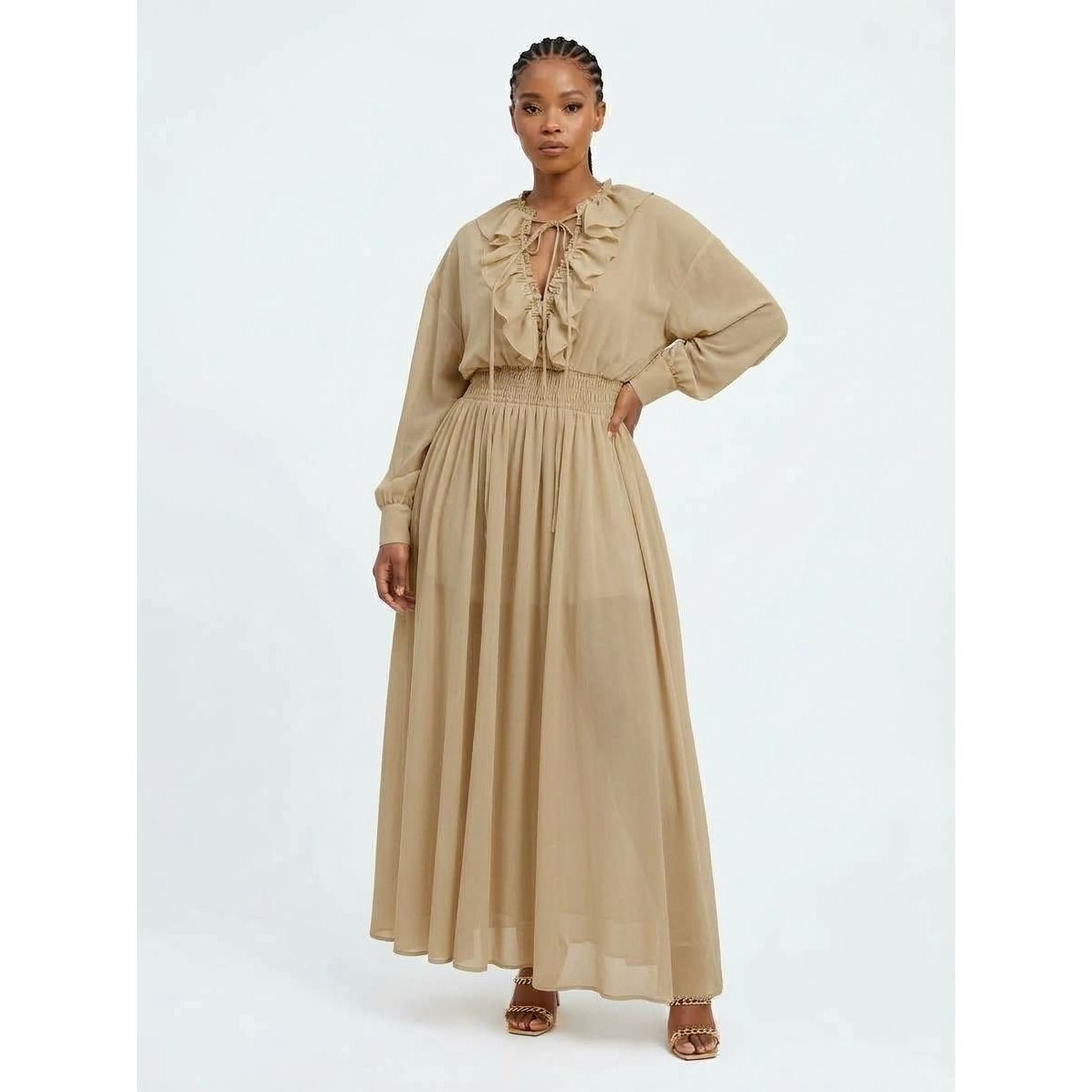 Lace-Detail Ruffled Chiffon Top and Skirt Set