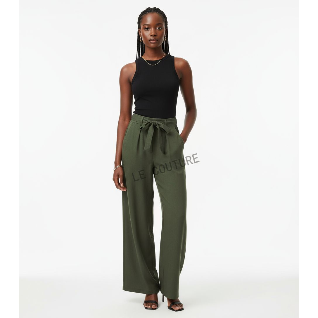 Elastic Waistband Pockets Leg Pants.