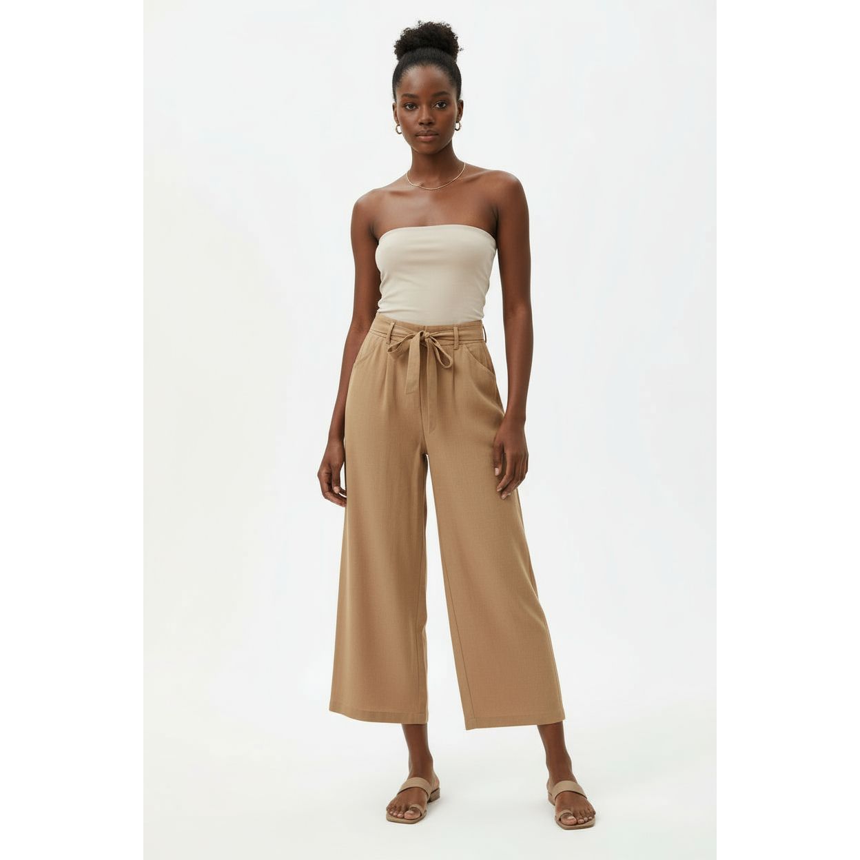 Elastic Waistband Pockets Leg Pants.