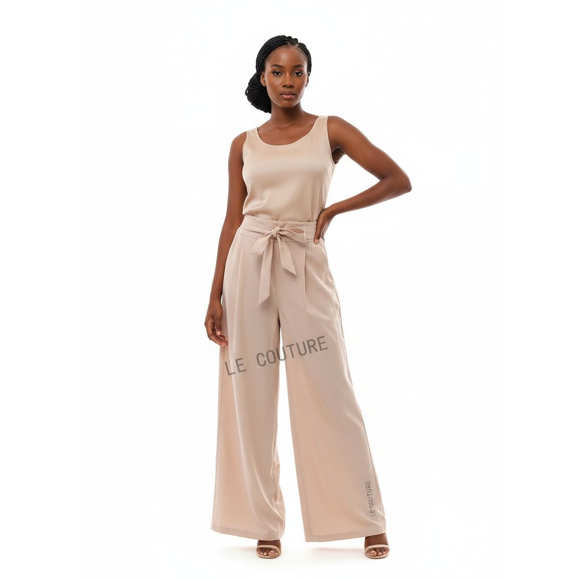 High Waist Plicated Detail Bow Front Wide Leg Pants
