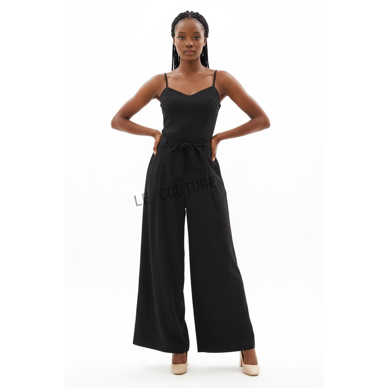 High Waist Plicated Detail Bow Front Wide Leg Pants