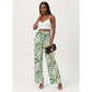 White Leaf Print Straight Leg Pants.