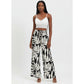 White Leaf Print Straight Leg Pants.