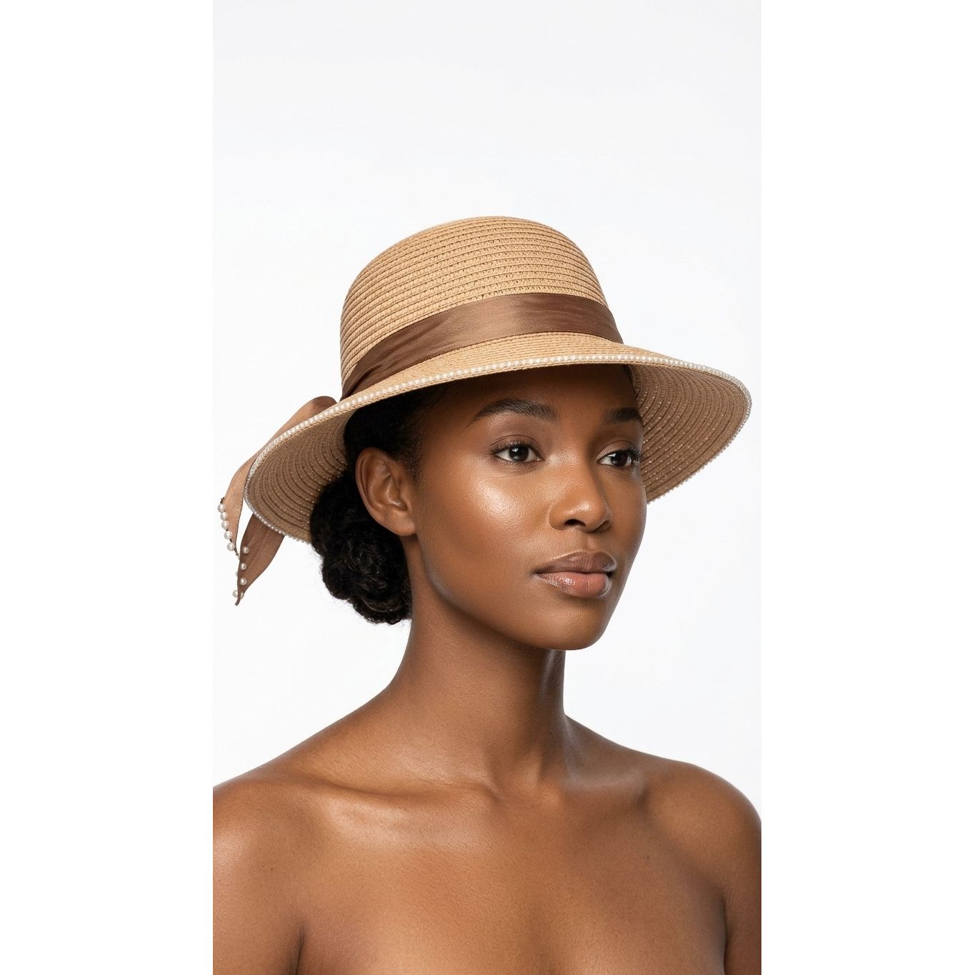 Summer Pearl Decor Ribbon Hat