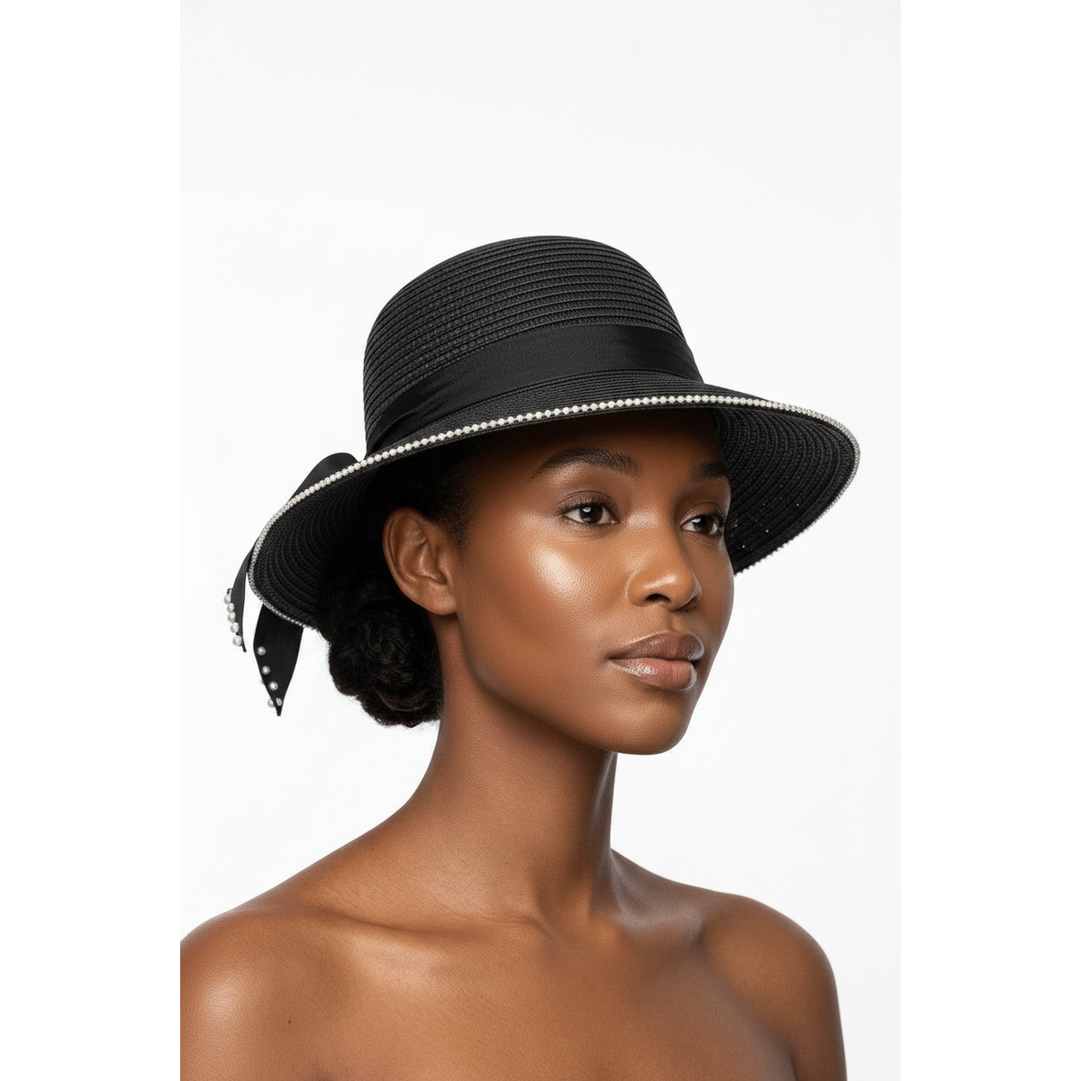 Summer Pearl Decor Ribbon Hat