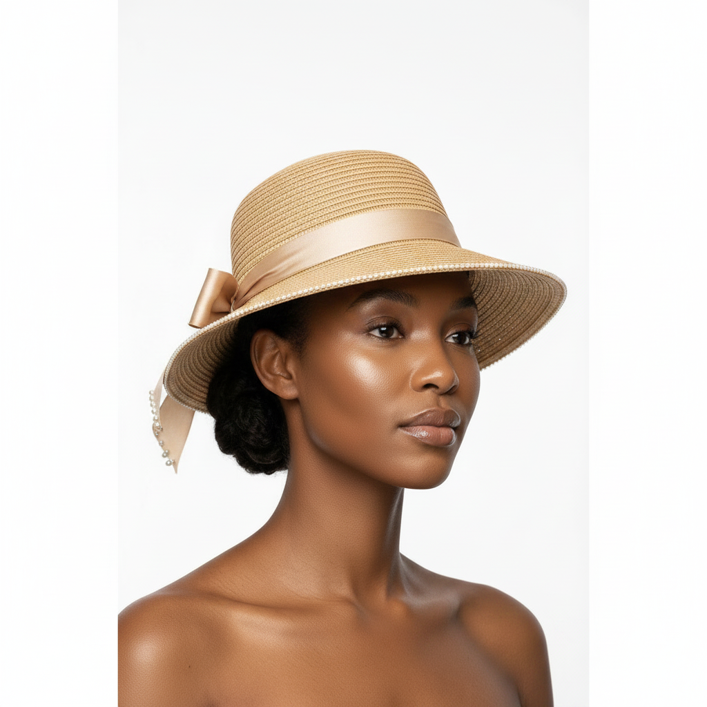 Summer Pearl Decor Ribbon Hat