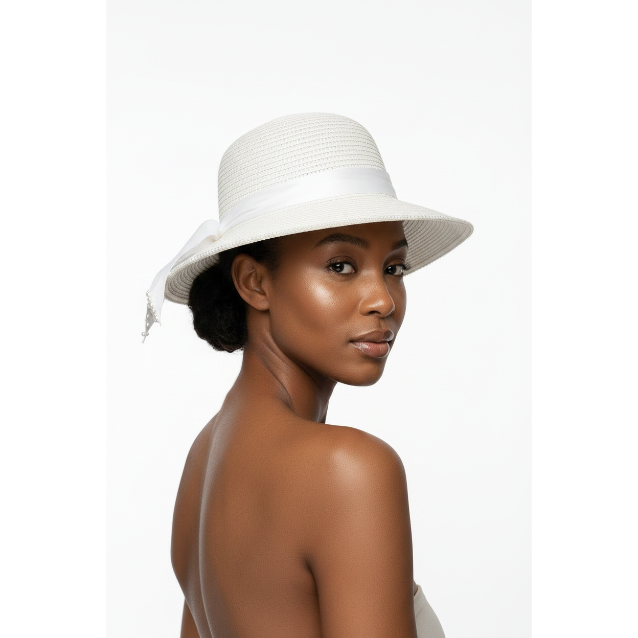 Summer Pearl Decor Ribbon Hat