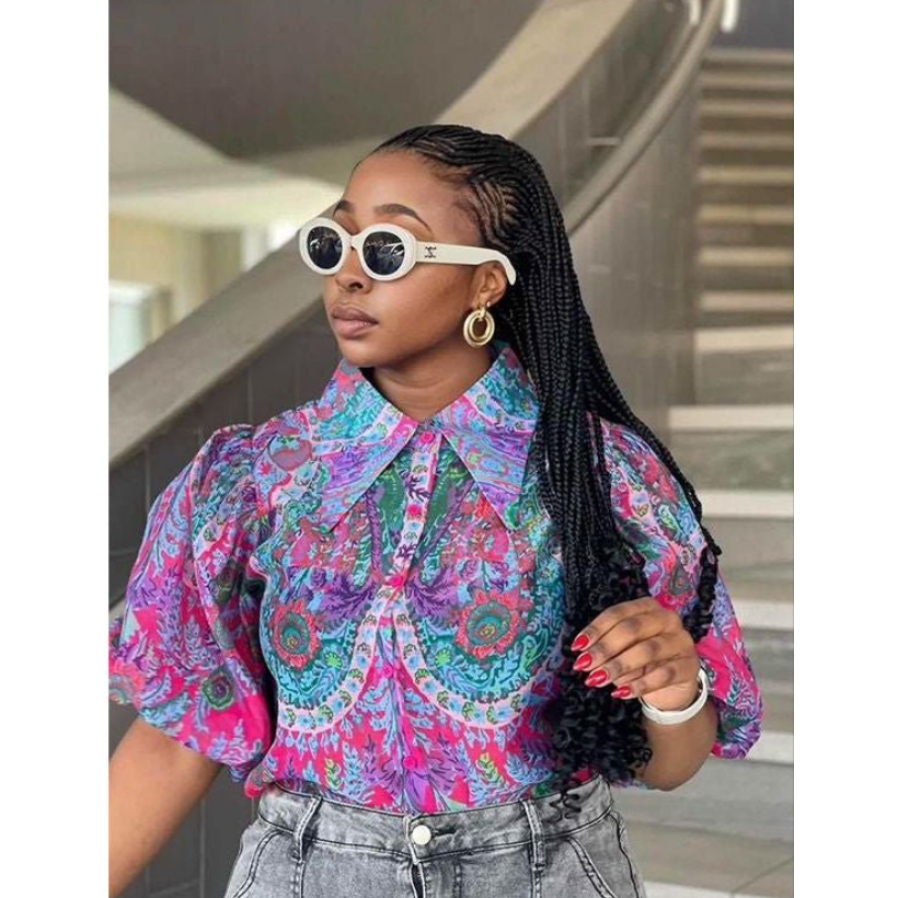 Floral Printed Buttoned Blouse Shirt.
