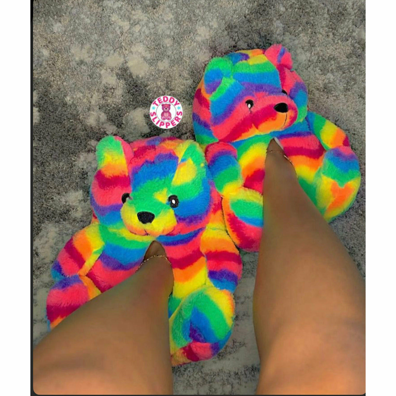Furry Faux Fur Slides Teddy Bear Plush Slippers