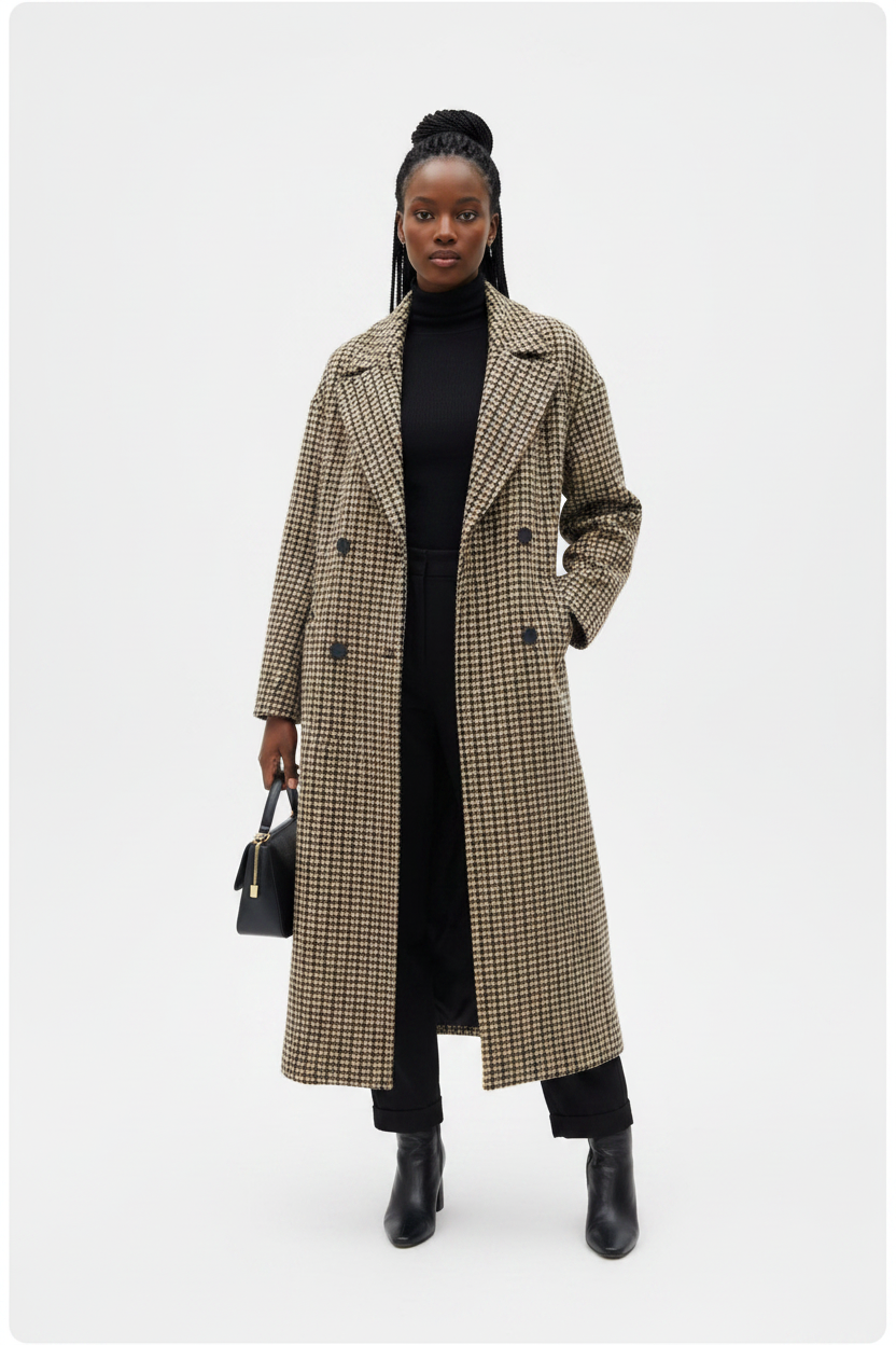 Street Plaid Solid Patchwork Buckle Turndown Collar Coat