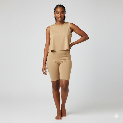 Plain Color Ruffle Edge Sleeveless Two Set Swimsuit for Women Shorts and Top Set