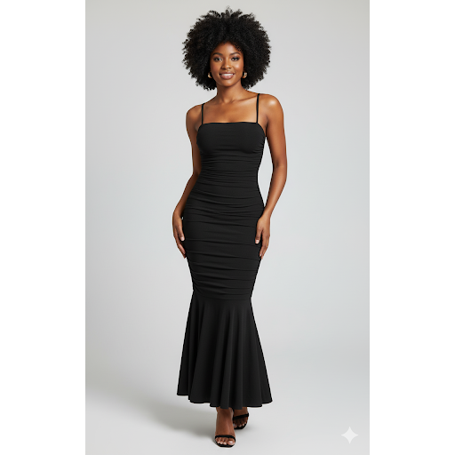 Bodycon Mermaid Ruched Sexy Square Neck Front Split Cocktail Party Gown Dress