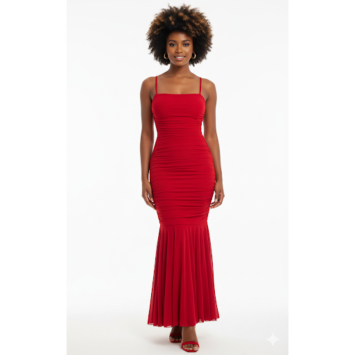 Bodycon Mermaid Ruched Sexy Square Neck Front Split Cocktail Party Gown Dress
