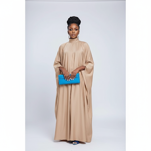 Plus Size Plain Ruched Maxi Kaftan Elegant Mock Neck Batwing Sleeve Dress