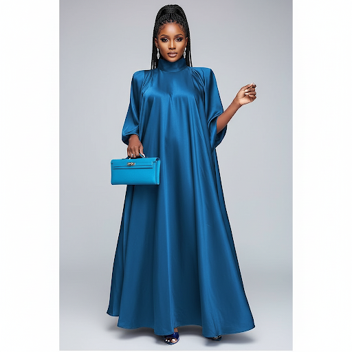 Plus Size Plain Ruched Maxi Kaftan Elegant Mock Neck Batwing Sleeve Dress