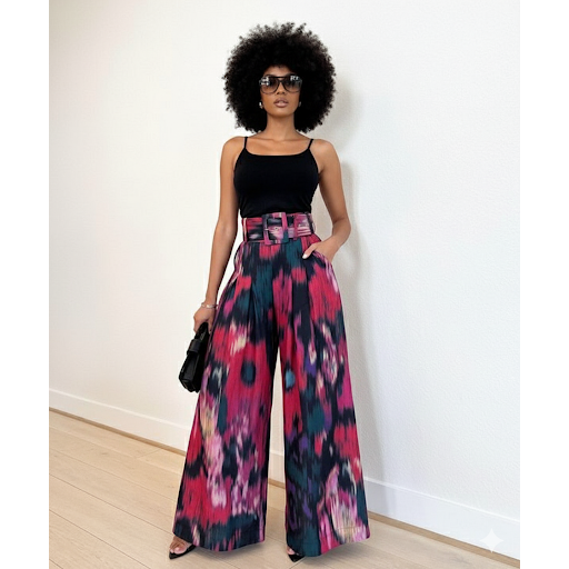 Fashionable Tie-Dye Printed High Waist Wide Leg Pants