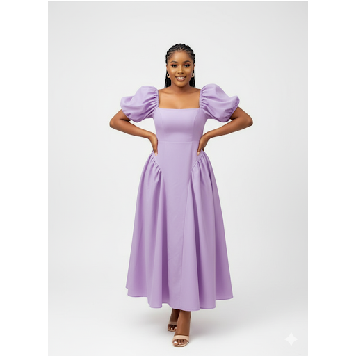 Vintage Bubble Flared Sleeve Maxi Dress