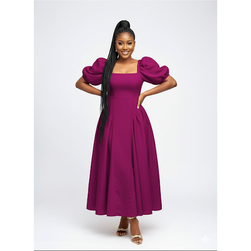 Vintage Bubble Flared Sleeve Maxi Dress