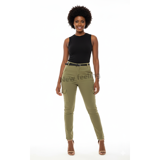 Solid Color Cargo Pocket Skinny Casual Pants