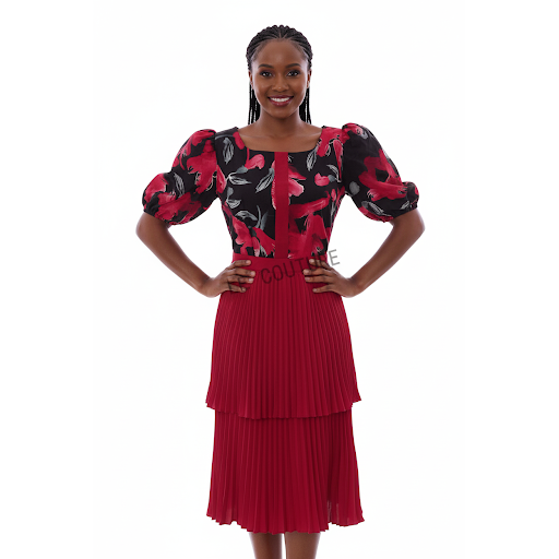 Ladies Floral Printed Flared Top And&nbsp; Pleated Skirt Set