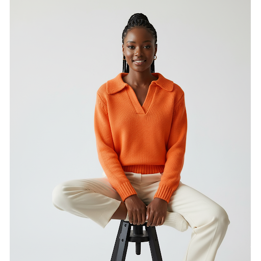 Women's polo collar loose knitted sweater tops