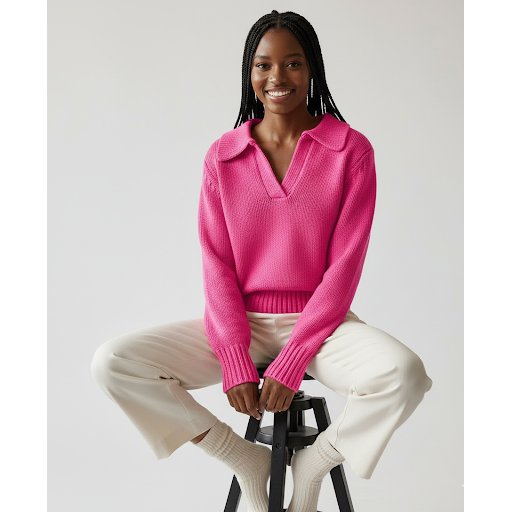 Women's polo collar loose knitted sweater tops