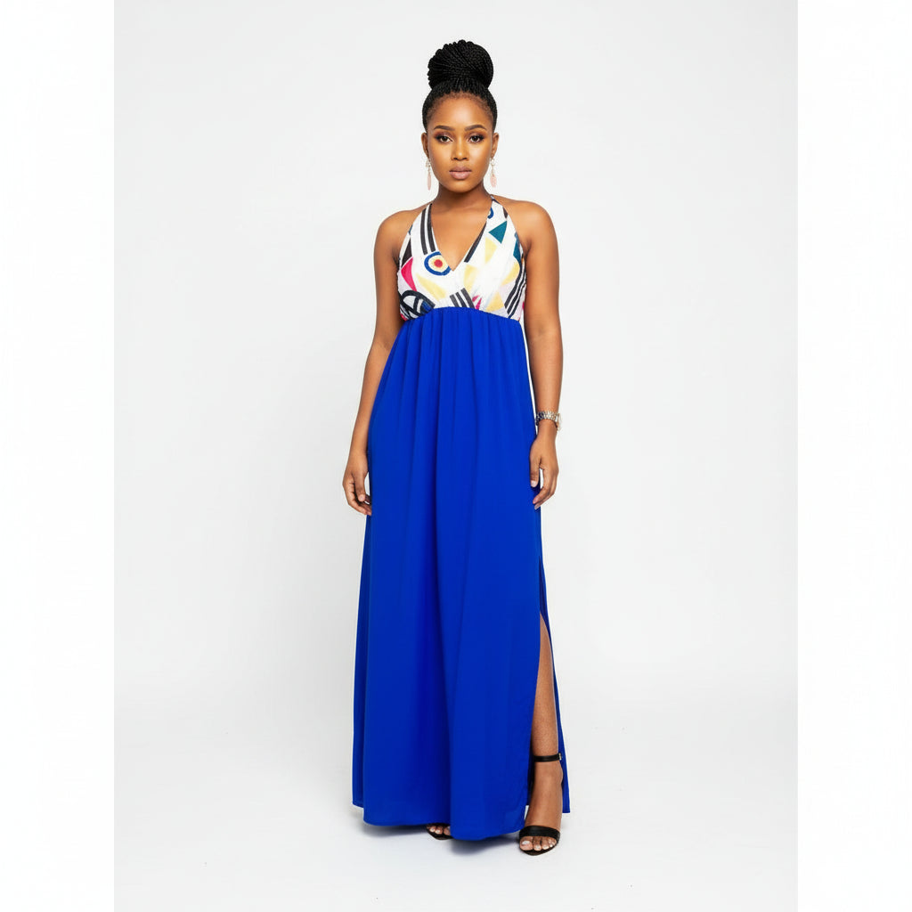 Fuchsia Ruffle Side Slit Chiffon Maxi Dress