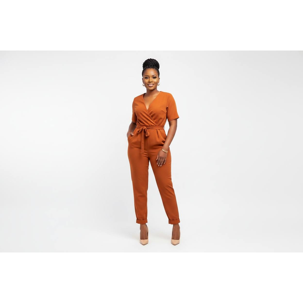 Deep V-Neck 3 Quarter Sleeve jumpsuits 