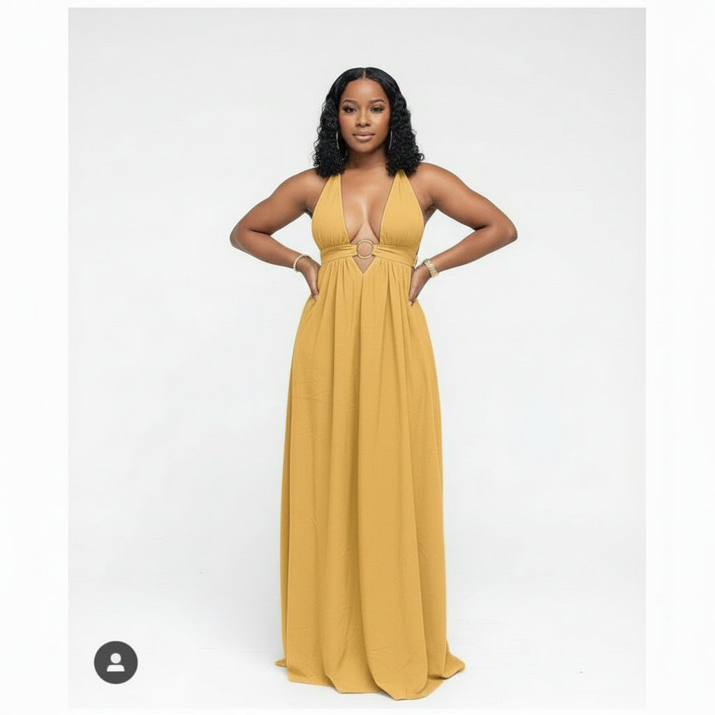 Deep V-Neck Sleeveless Maxi Dress 