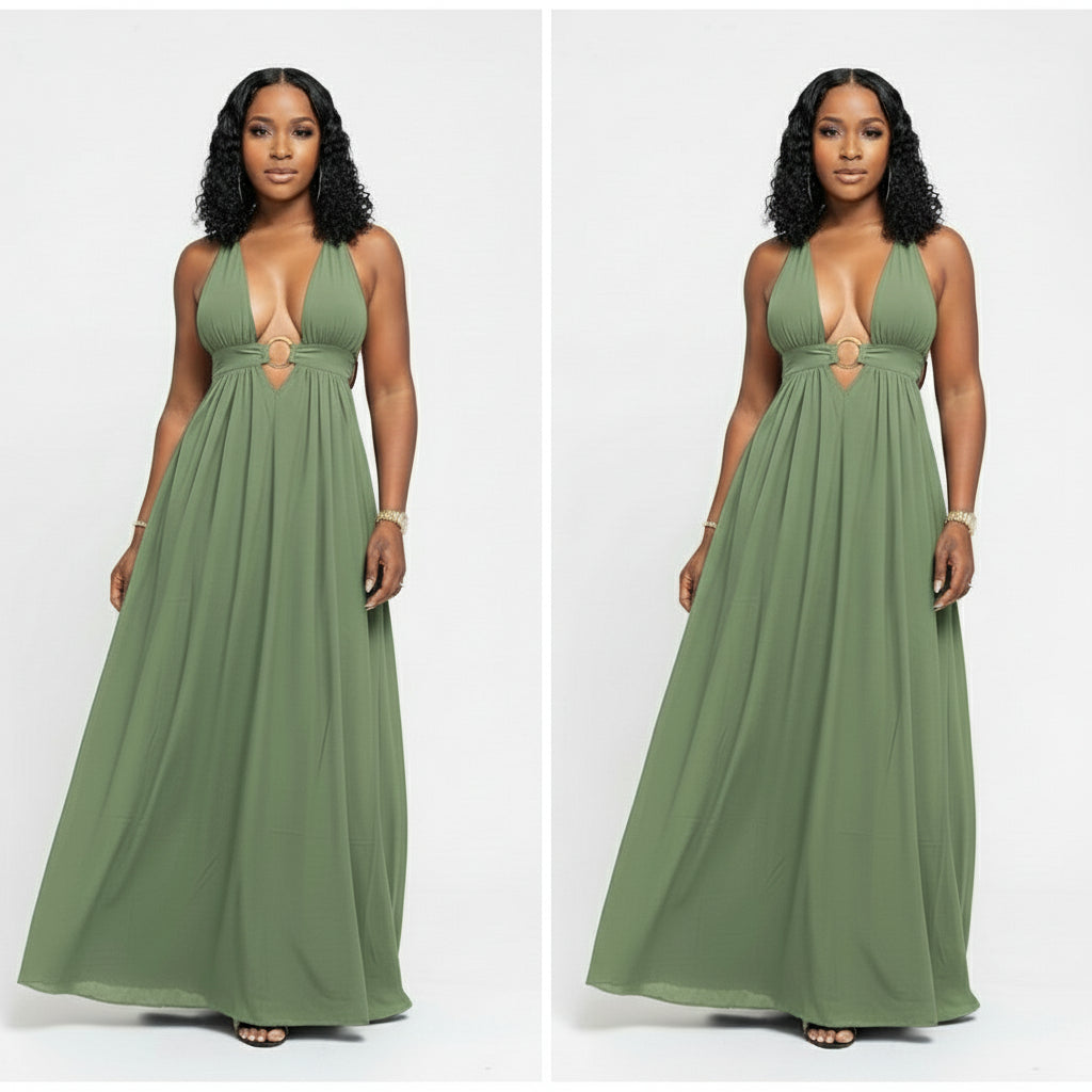 Deep V-Neck Sleeveless Maxi Dress 