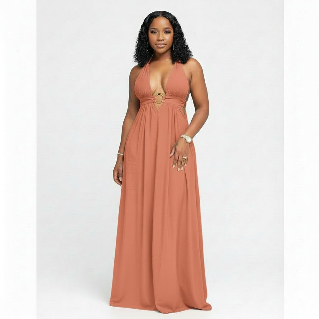 Deep V-Neck Sleeveless Maxi Dress 