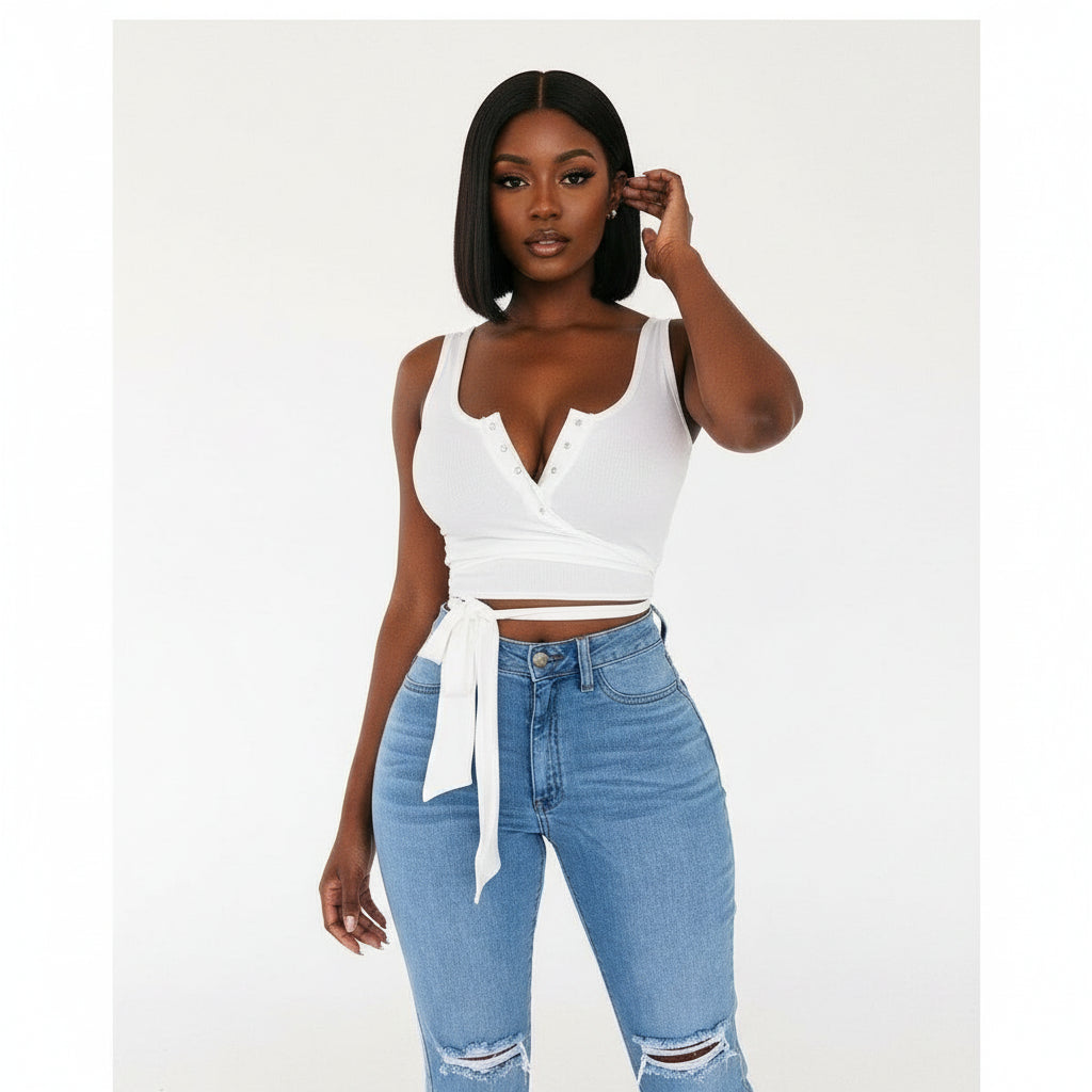 Wrap around V-Neck Crop Top 