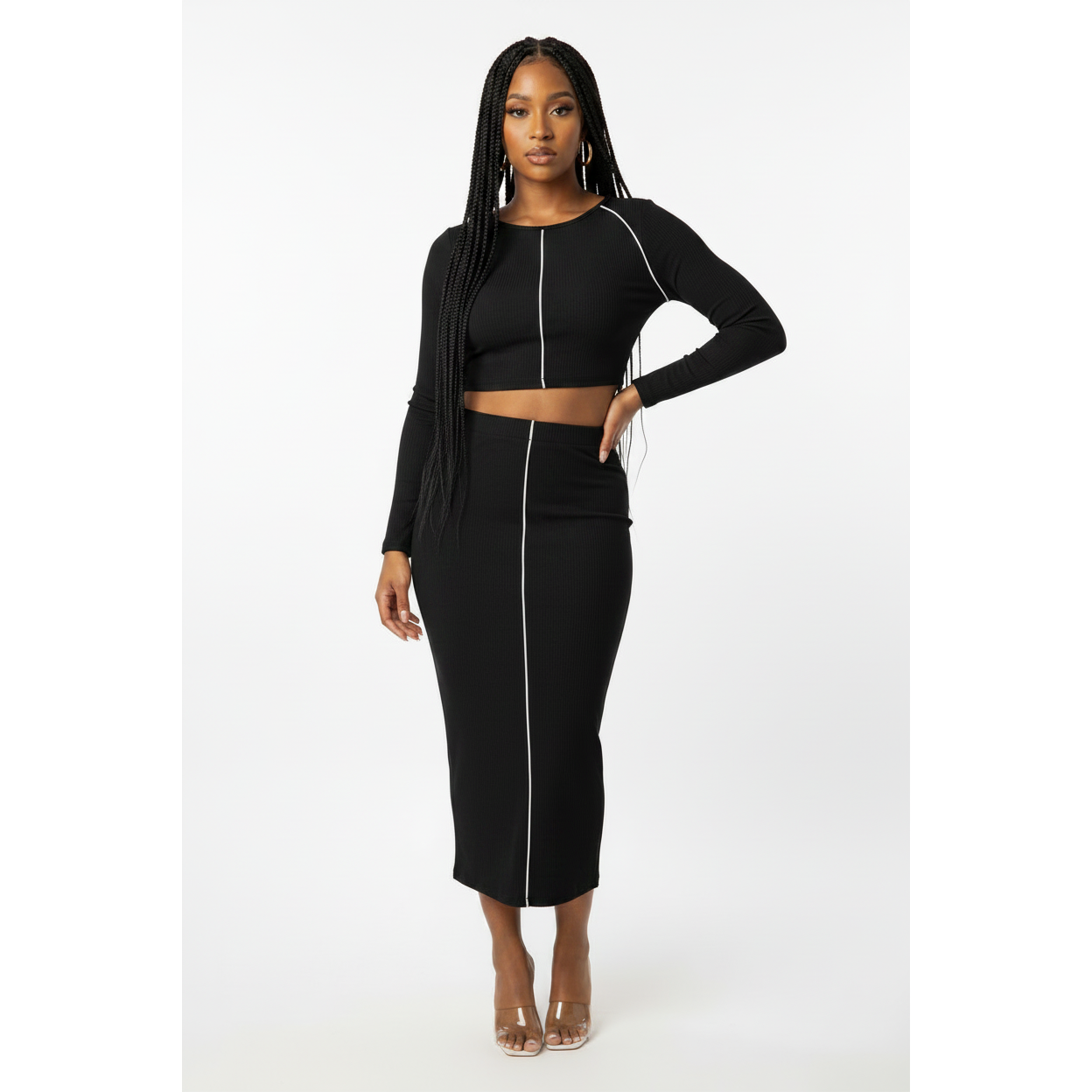 Sosy High Waisted Skirt & Long Sleeve Top Set 