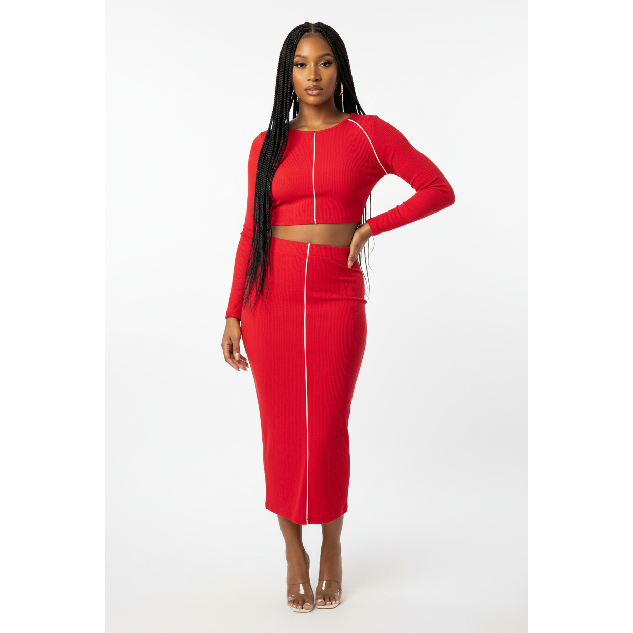 Sosy High Waisted Skirt & Long Sleeve Top Set 