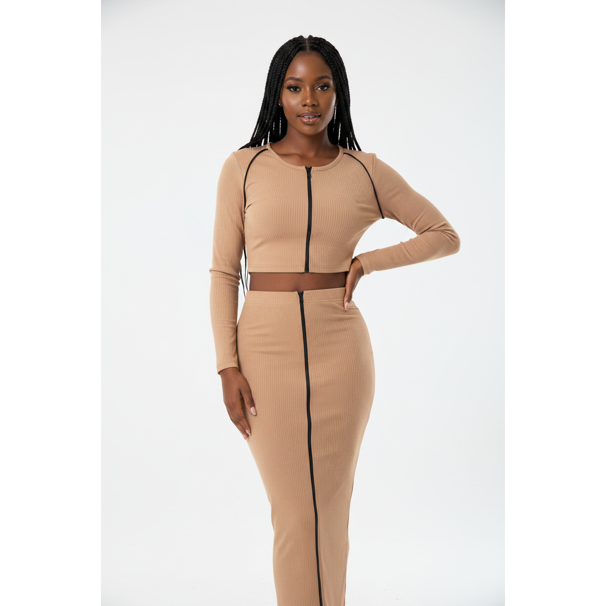 Sosy High Waisted Skirt & Long Sleeve Top Set 